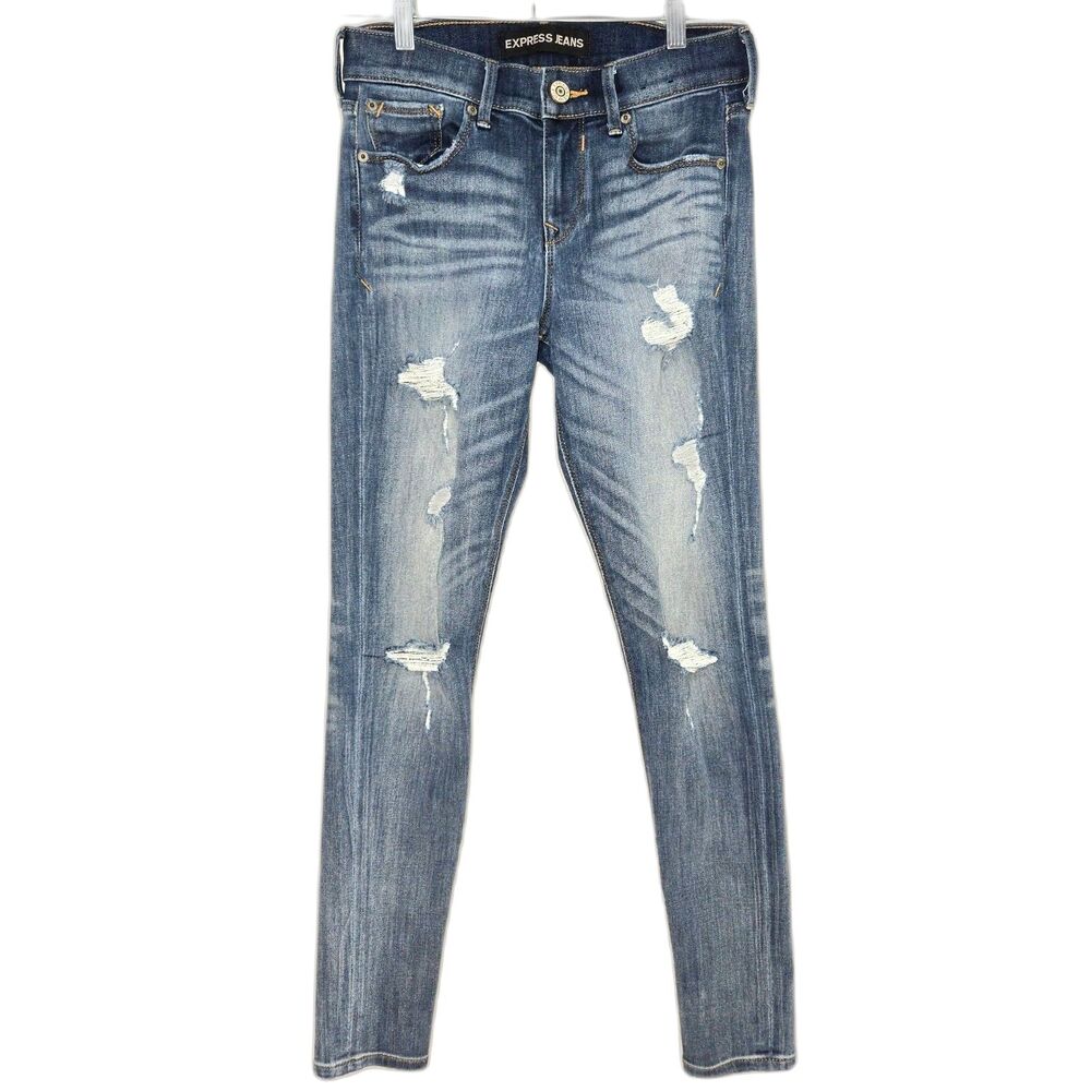Express Legging Mid Rise Skinny Jeans | Women's Size 2R | Distressed Indigo